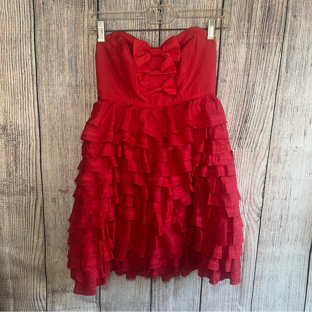Vintage Betsy Johnson Silkβ Tiered Bow Red Dress Womens Size 2 Y2K 90s Strapless